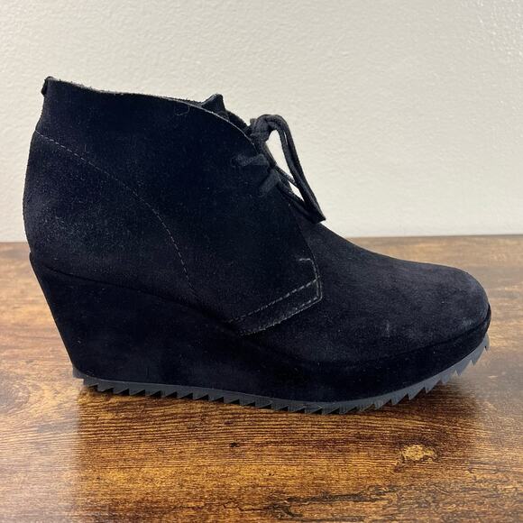 Pedro Garcia Wedge Booties 7 Black Suede Leather Lace Up Designer 37 Italy Boots - Picture 1 of 11